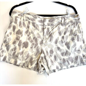 Ann Taylor LOFT Safari Linen Blend Shorts Neutral Animal Print Gray White Sz 10